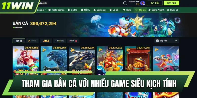 Tham gia bắn cá với nhiều game siêu kịch tính